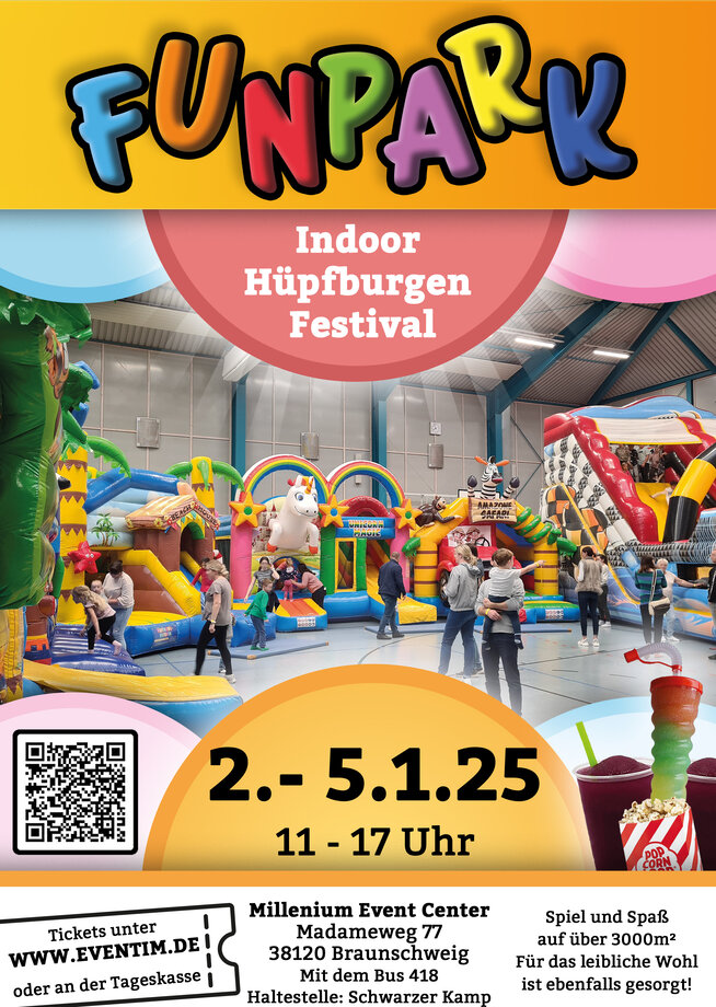 Flyer Funpark-Indoor Hüpfburgen Festival Braunschweig 2025