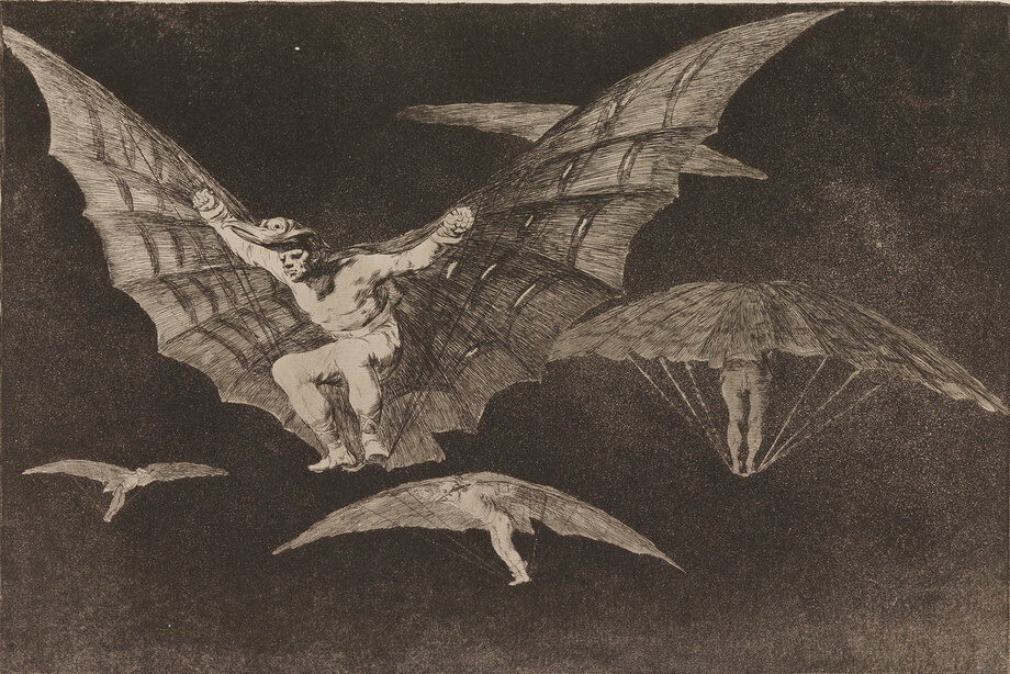 Goya y Lucientes, Francisco José de (1746-1828), Modo de volar (Ein Weg zu fliegen), um 1815/1816, Radierung, Aquatinta, HAUM, Kupferstichkabinett, Inv. Nr. ZL 87/6041,13