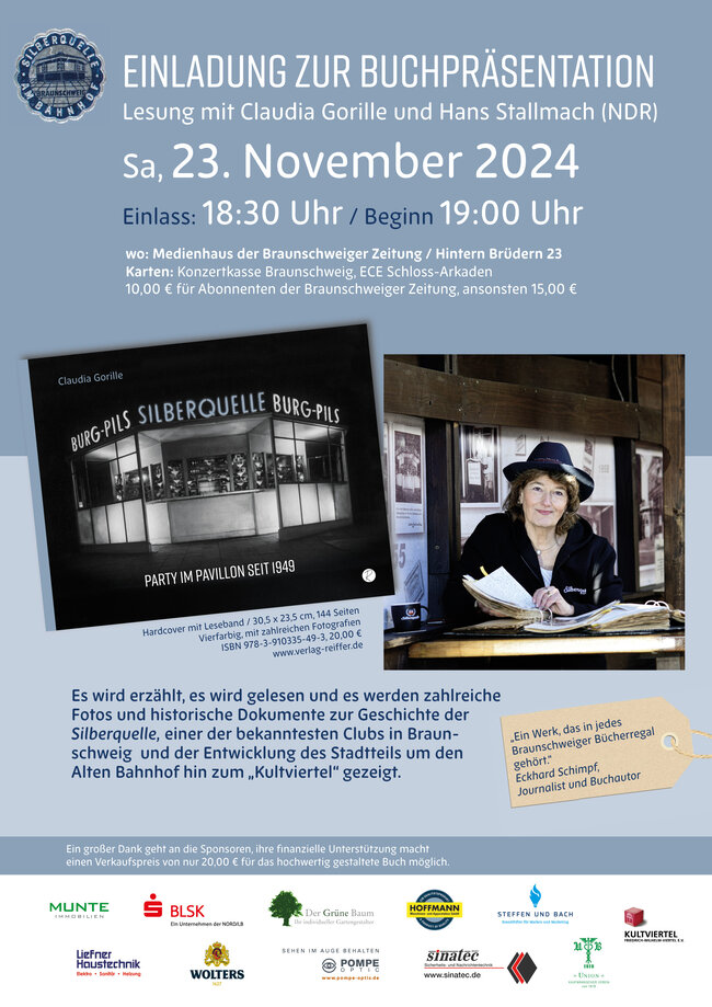 Es ist eine unterhaltsame Lesung. Claudia Gorille plaudert und Hans Stallmach (NDR) trägt ausgewählte Passagen aus dem Buch vor. Auch manch eine Anekdote, die einen schmunzeln lässt, gibt es zu hören. Dazu werden viele Fotos u.a. aus der Nachkriegszeit der Stadt sowie der Silberquelle gezeigt.