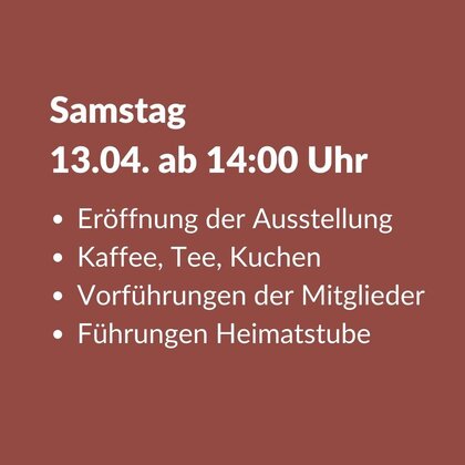 Samstag 13.4.2024 14:00 - 17:30 Uhr